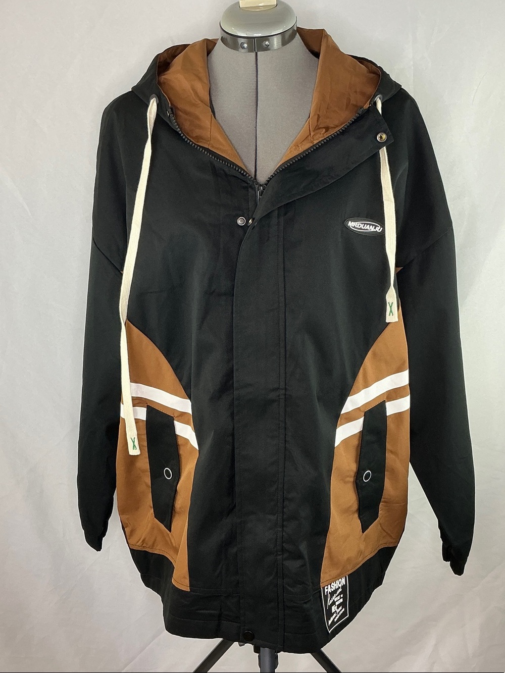 Men's Black & Brown Hooded Skater Jacket XL